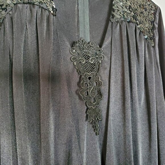 Vintage 1980s Jumpsuit Romper Sz 8 Black Satin Sequins Lace Party Disco - Picture 3 of 5